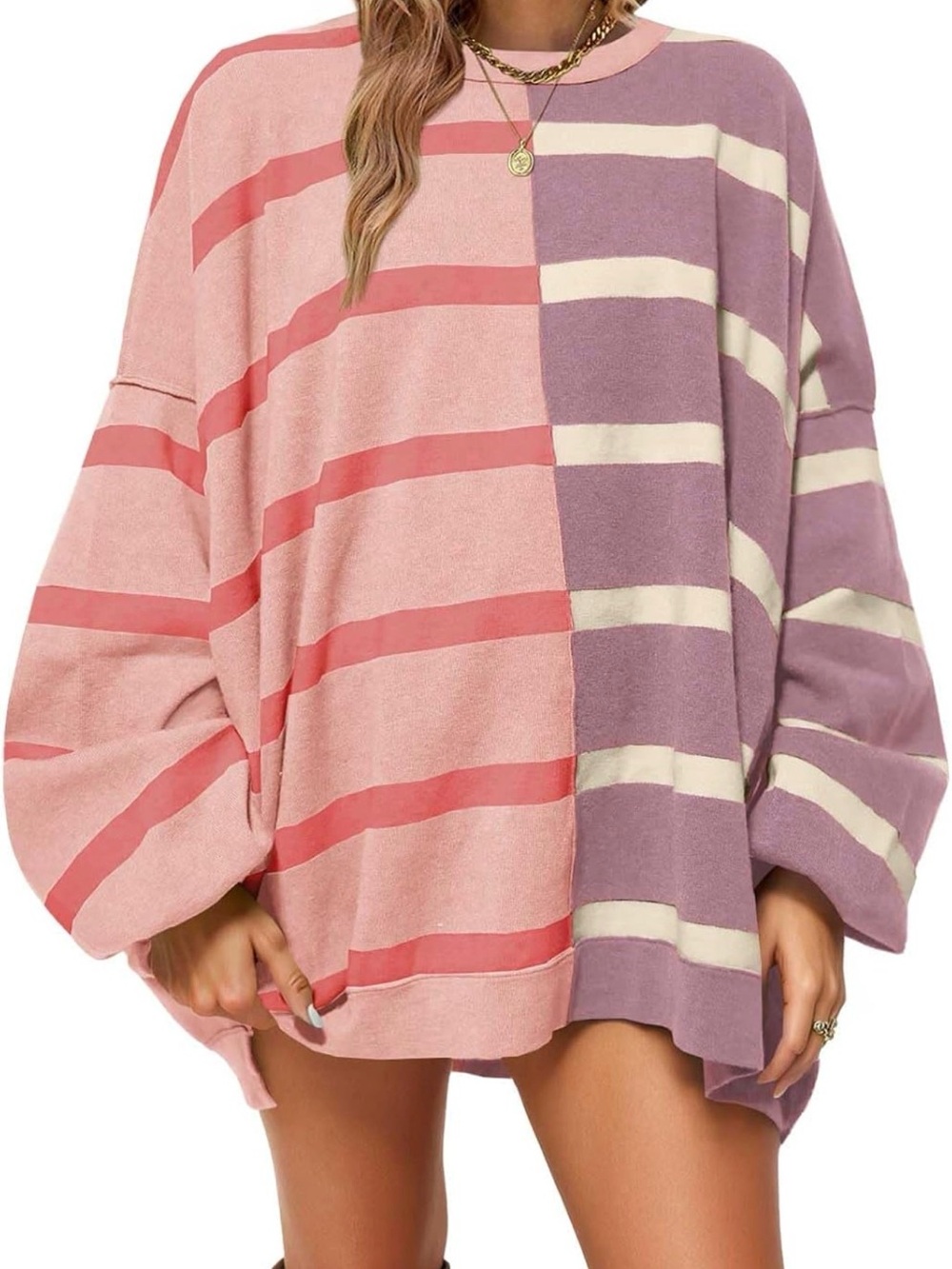 Oversized Two-Tone Pink & Lavender Stripe sweatshirt